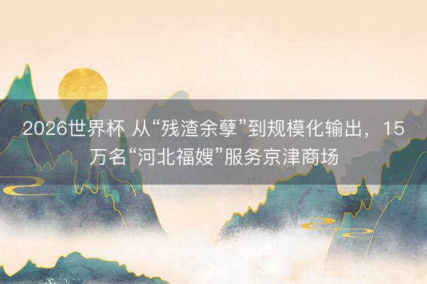 2026世界杯 从“残渣余孽”到规模化输出，15万名“河北福嫂”服务京津商场