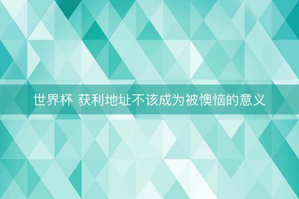 世界杯 获利地址不该成为被懊恼的意义